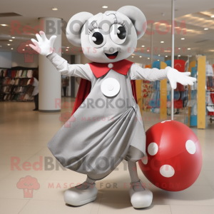 Silver Juggle mascot costume character dressed with a Circle Skirt and Tote bags