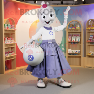 Silver Juggle mascot costume character dressed with a Circle Skirt and Tote bags