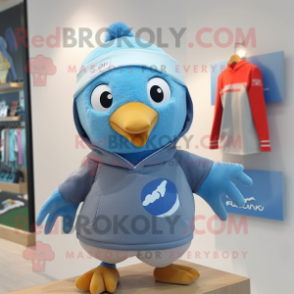 Sky Blue Dove mascot costume character dressed with a Sweater and Beanies