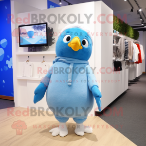 Sky Blue Dove mascot costume character dressed with a Sweater and Beanies