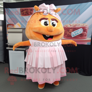 Peach Pulled Pork Sandwich mascot costume character dressed with a Pencil Skirt and Shawl pins