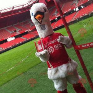 Mascotte de cygne en tenue de sport rouge - Redbrokoly.com