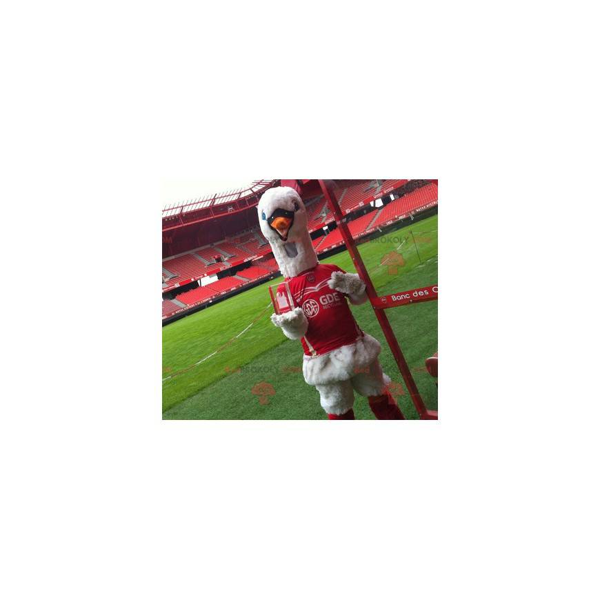 Mascote cisne em roupas esportivas vermelhas - Redbrokoly.com