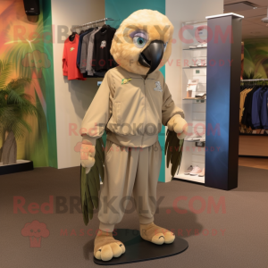 Tan Macaw mascot costume character dressed with a Joggers and Hair clips