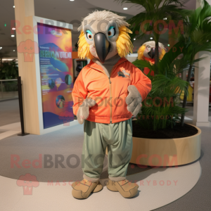 Tan Macaw mascot costume character dressed with a Joggers and Hair clips