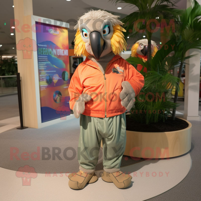 Tan Macaw mascot costume character dressed with a Joggers and Hair clips Tan Macaw mascot costume character dressed with a Joggers and Hair clips