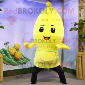 Lemon Yellow Turnip mascot costume character dressed with a Yoga Pants and Belts