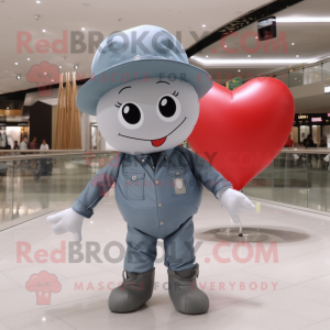 Gray Heart Shaped Balloons mascot costume character dressed with a Jeans and Hats