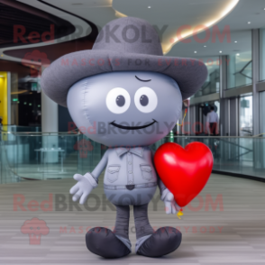 Gray Heart Shaped Balloons mascot costume character dressed with a Jeans and Hats