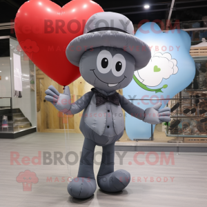 Gray Heart Shaped Balloons mascot costume character dressed with a Jeans and Hats
