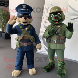 Green Navy Seal mascot costume character dressed with a Blazer and Mittens
