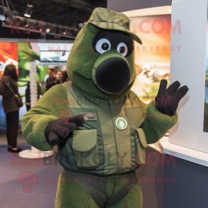 Green Navy Seal mascot costume character dressed with a Blazer and Mittens