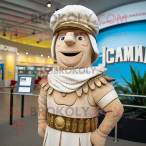 Cream Roman Soldier mascot costume character dressed with a Swimwear and Hat pins