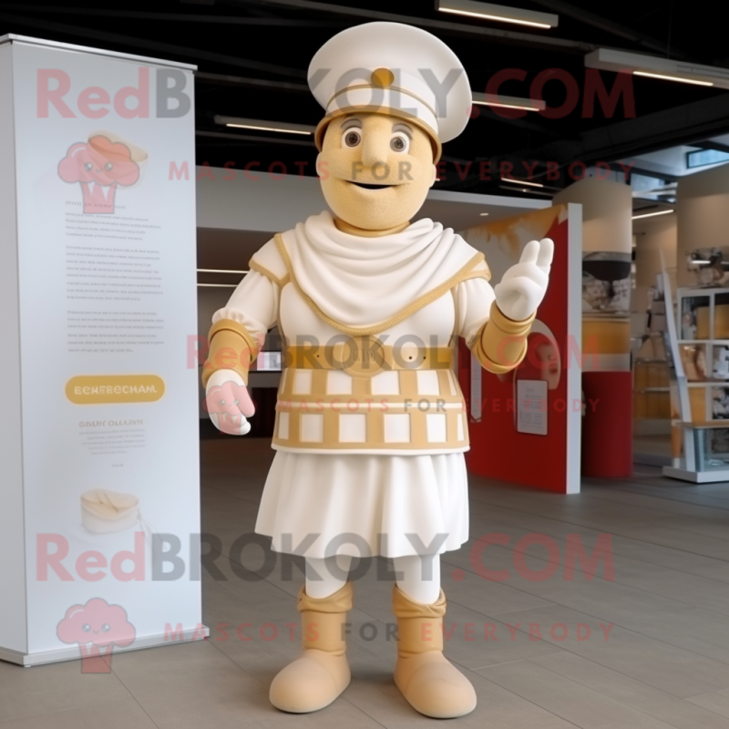 Cream Roman Soldier mascot costume character dressed with a Swimwear and Hat pins