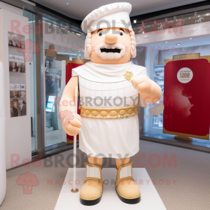 Cream Roman Soldier mascot costume character dressed with a Swimwear and Hat pins