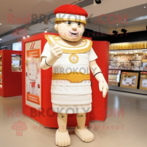 Cream Roman Soldier mascot costume character dressed with a Swimwear and Hat pins