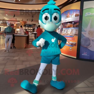 Teal Aglet mascot costume character dressed with a Leggings and Anklets