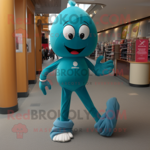 Teal Aglet mascot costume character dressed with a Leggings and Anklets