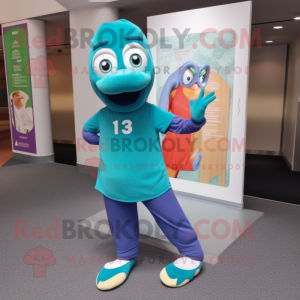 Teal Aglet mascot costume character dressed with a Leggings and Anklets