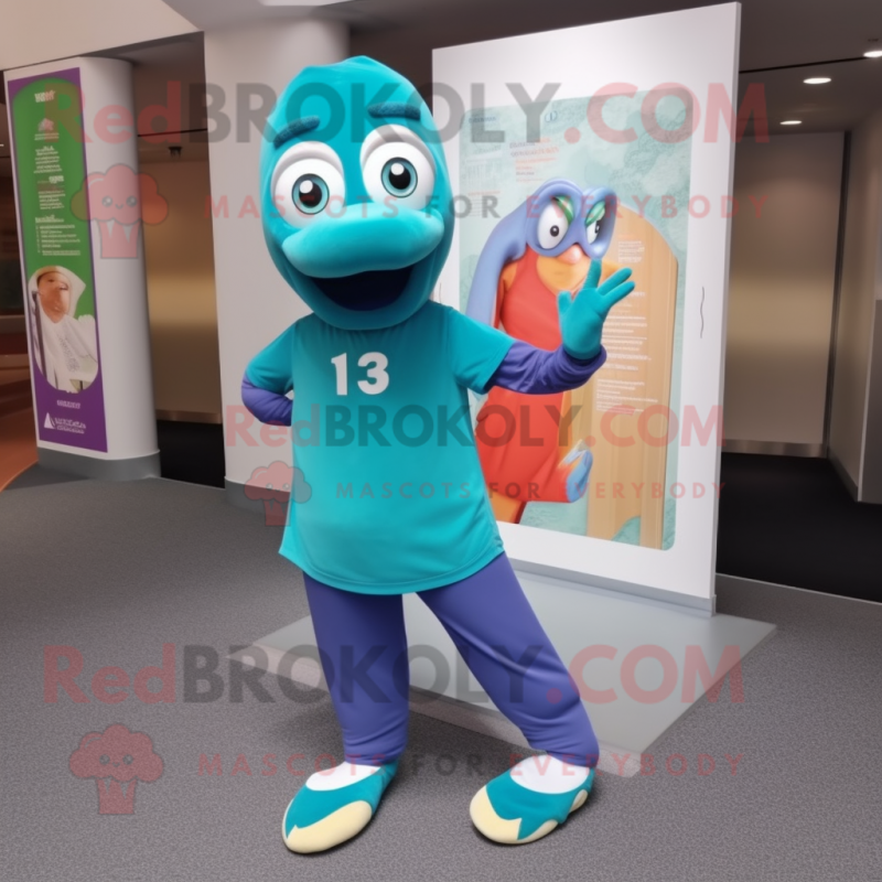 Teal Aglet mascot costume character dressed with a Leggings and Anklets Teal Aglet mascot costume character dressed with a Leggings and Anklets