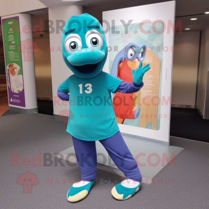 Teal Aglet mascot costume character dressed with a Leggings and Anklets