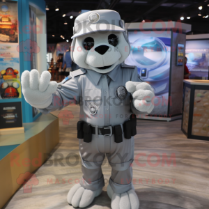 Silver Marine Recon mascot costume character dressed with a Poplin Shirt and Bracelets