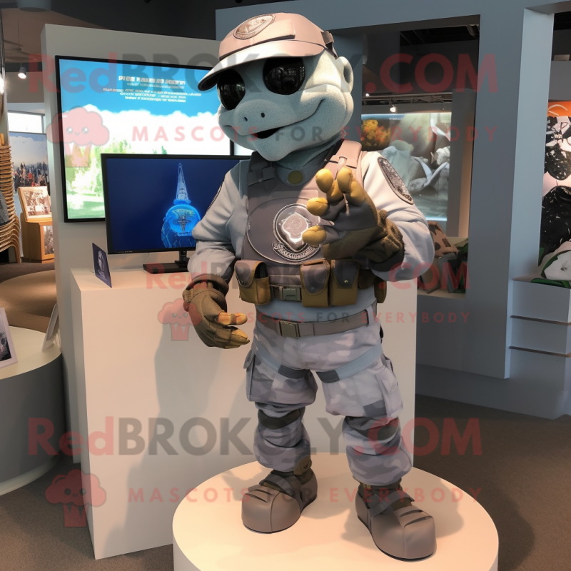 Silver Marine Recon mascot costume character dressed with a Poplin Shirt and Bracelets Silver Marine Recon mascot costume character dressed with a Poplin Shirt and Bracelets