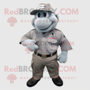 Silver Marine Recon mascot costume character dressed with a Poplin Shirt and Bracelets