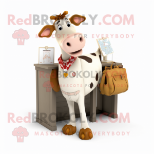 Cream Guernsey Cow mascot costume character dressed with a Cargo Shorts and Wallets