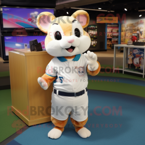 Cream Dormouse mascot costume character dressed with a Baseball Tee and Digital watches