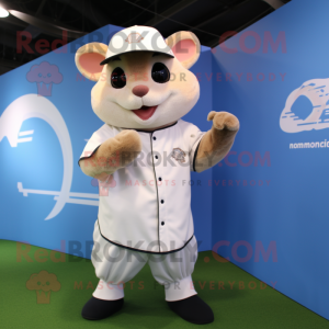 Cream Dormouse mascot costume character dressed with a Baseball Tee and Digital watches