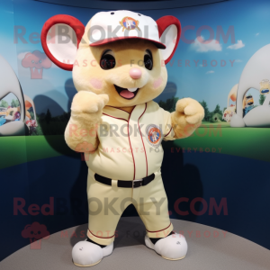 Cream Dormouse mascot costume character dressed with a Baseball Tee and Digital watches