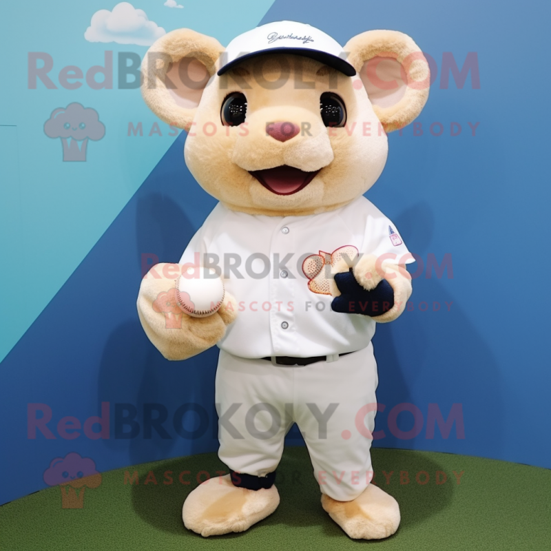 Cream Dormouse mascot costume character dressed with a Baseball Tee and Digital watches Cream Dormouse mascot costume character dressed with a Baseball Tee and Digital watches