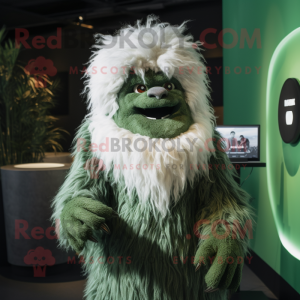 Forest Green Yeti mascot costume character dressed with a Romper and Scarves