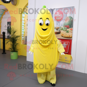 Lemon Yellow Falafel mascot costume character dressed with a Trousers and Shawls