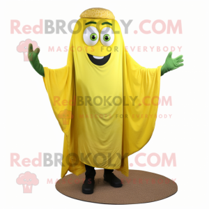 Lemon Yellow Falafel mascot costume character dressed with a Trousers and Shawls