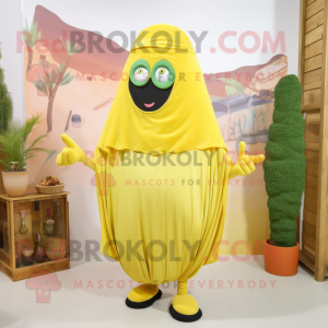 Lemon Yellow Falafel mascot costume character dressed with a Trousers and Shawls
