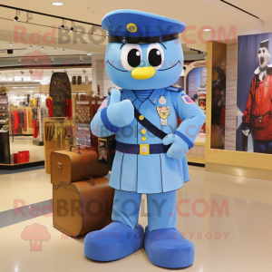 Sky Blue American Soldier mascot costume character dressed with a Midi Dress and Coin purses