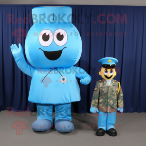 Sky Blue American Soldier mascot costume character dressed with a Midi Dress and Coin purses