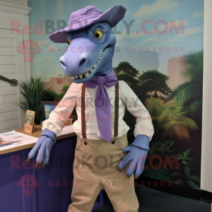 Lavender Iguanodon mascot costume character dressed with a Oxford Shirt and Ties