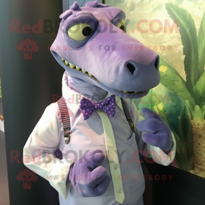 Lavender Iguanodon mascot costume character dressed with a Oxford Shirt and Ties