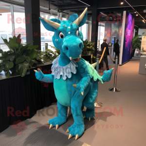 Cyan Triceratops maskot...