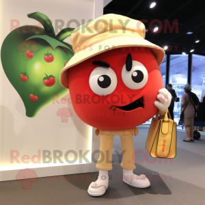 Cream Tomato mascot costume character dressed with a Skinny Jeans and Handbags