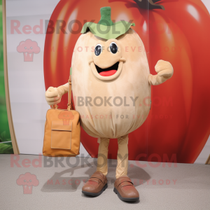 Cream Tomato mascot costume character dressed with a Skinny Jeans and Handbags