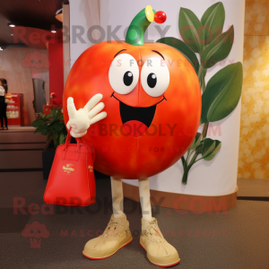 Cream Tomato mascot costume character dressed with a Skinny Jeans and Handbags