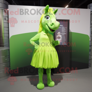 Lime Green Mare mascot costume character dressed with a Pleated Skirt and Scarf clips