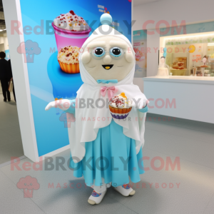 nan Ice Cream mascot costume character dressed with a A-Line Dress and Shawl pins