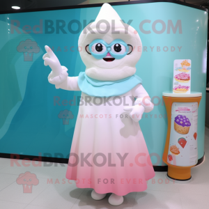 nan Ice Cream mascot costume character dressed with a A-Line Dress and Shawl pins