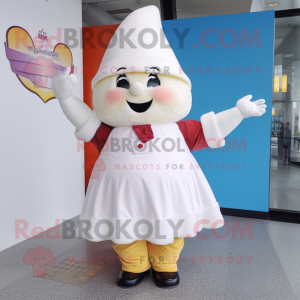 nan Ice Cream mascot costume character dressed with a A-Line Dress and Shawl pins
