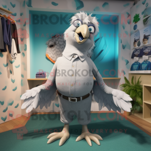 Silver Pigeon mascot costume character dressed with a Bermuda Shorts and Hairpins